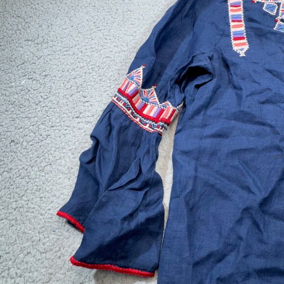 Johnny Was Blouse Womens Small Blue Embroidered Peasant Top Boho Ethnic Bib - Picture 14 of 15